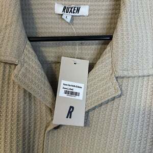 Ruxen Cuba Waffle Short Sleeve Button Down Shirt in Khaki